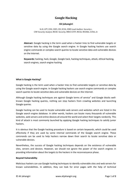 Google Hacking by Ali Jahangiri