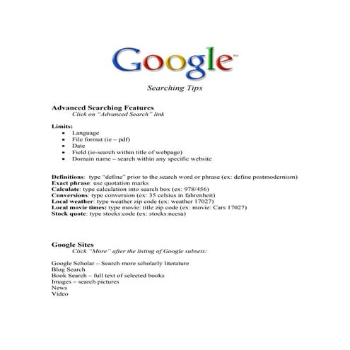 Google Searching Handout