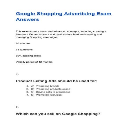 Google Shopping Advertising Exam Answers