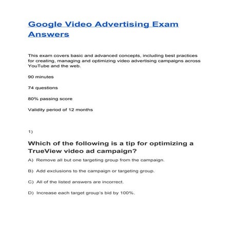 Google Video Advertising Exam Answers