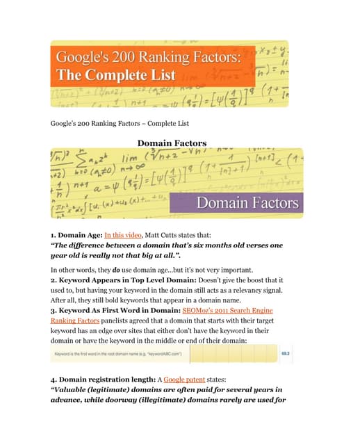 Google Search Engine Ranking Position - 200 Top Ranking Factors for SEO Marketing