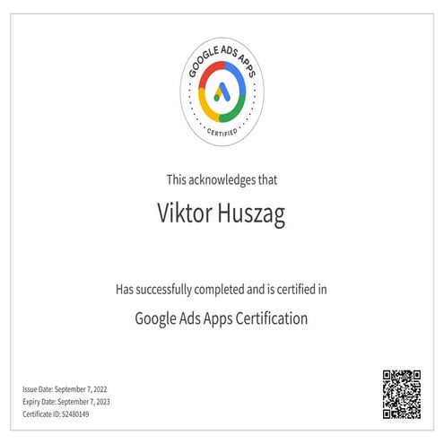 Google Ads - Apps Certification - Google - Viktor Huszag