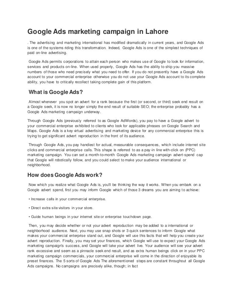 Google ads marketing campaign in lahore 3 googleadsmarketingcampaigninlahore 211123034550 thumbnail 4