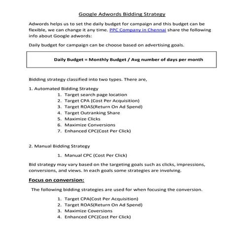 Google adwords bidding strategy