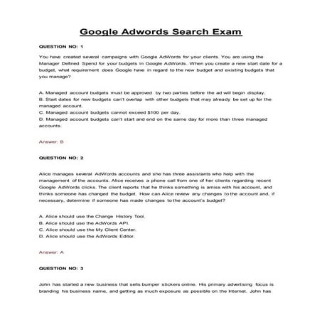 Google Adwords Search Exam | Google Adwords  Exam