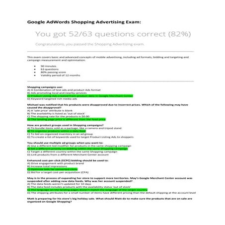 Google AdWords Shopping Advertising Exam Questions and Answers