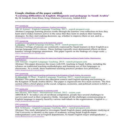 Google citations of the paper, diagnosis of difficulties and pedagogy