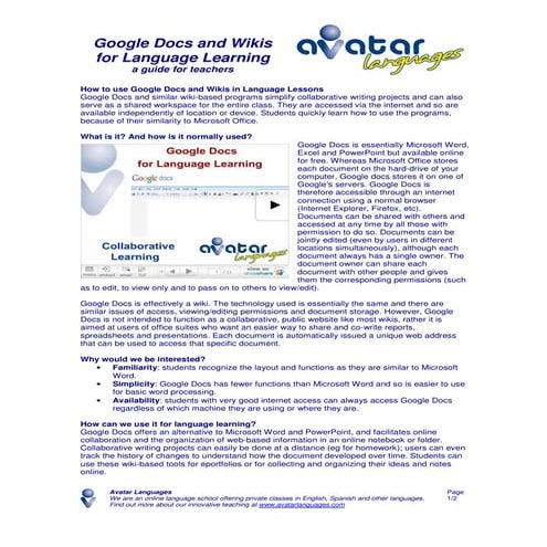 Google Docs and Wikis for Language Learning | PDF