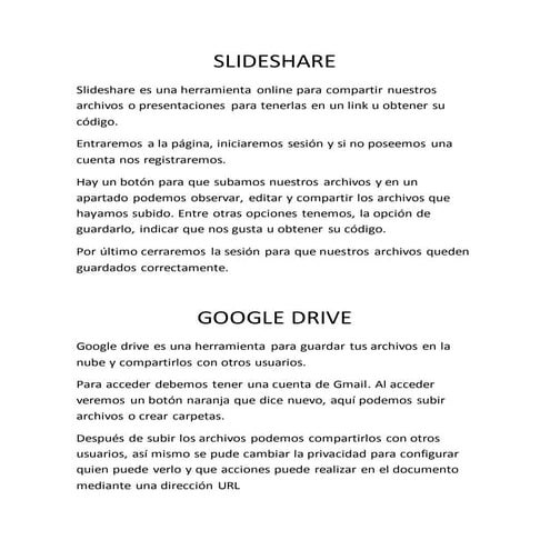 GOOGLE DRIVE Y SLIDESHARE | DOCX