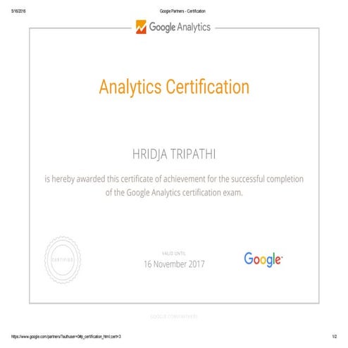 Google Analytics Certification - Hp Tripathi | I'm Certified Google Partner Now!