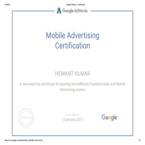 Mobile Advertising Certification | PDF