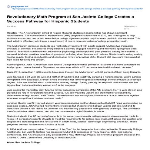 revolutionary math program at san jacinto college creates a success pathway for hispanic students