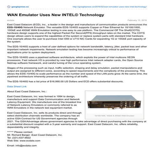 WAN Emulator Uses New INTEL© Technology