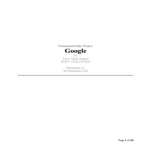 Google Entrepreneurship Project (by Yasir Afzal Rajput)