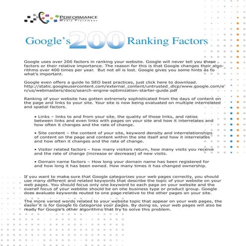Google’s 200 Ranking Factors