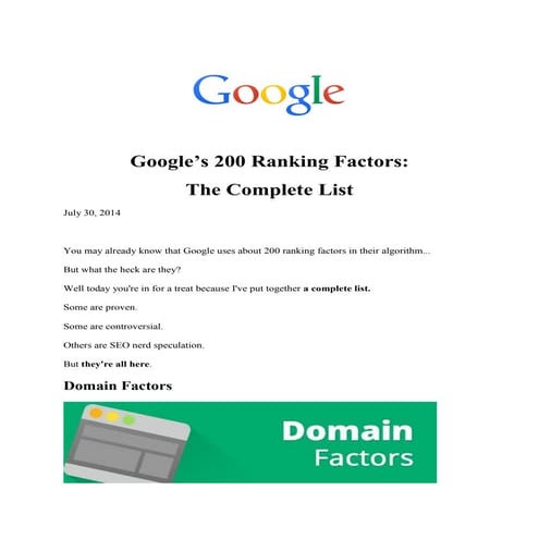 Googles 200 ranking factors - How to Rank a Website in Google