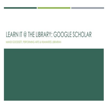 Google Scholar Workshop