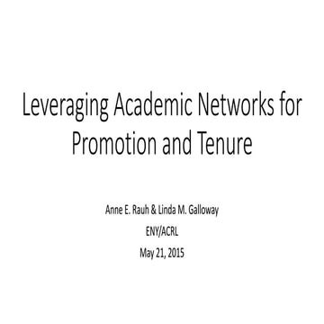 Leveraging Academic Networks for Promotion and Tenure 