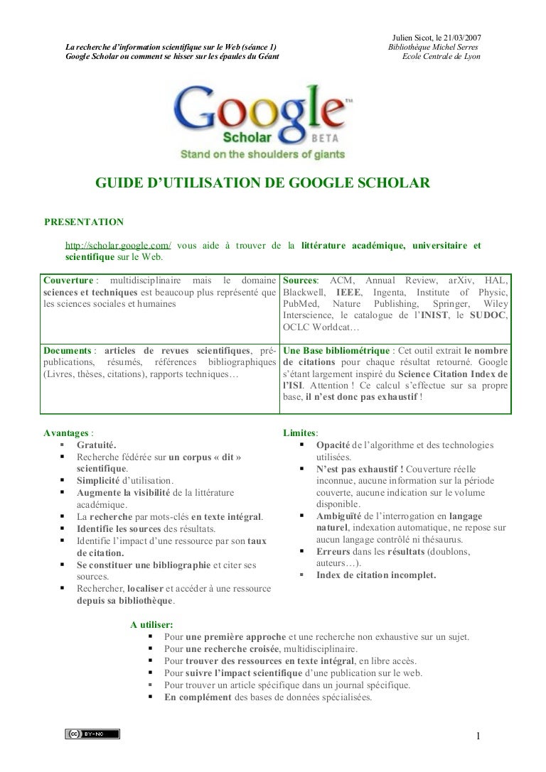 Google Scholar Guide D Utilisation