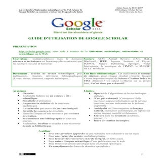 Google Scholar : guide d'utilisation