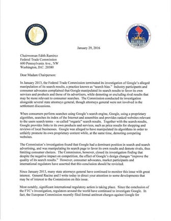 Google search bias letter Utah-DC