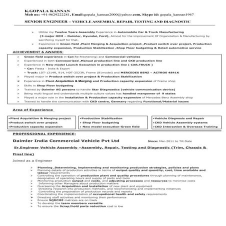 Gopal vehicle assy -12Years Experience