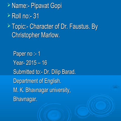 Character of Dr faustus by christopher marlow