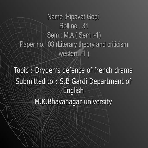 Dryden's defence of french drama