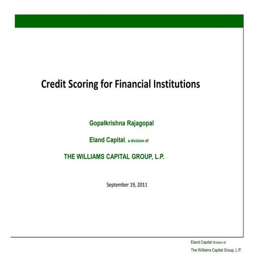 Credit Scoring for FInancial Institutions, Eland Capital 