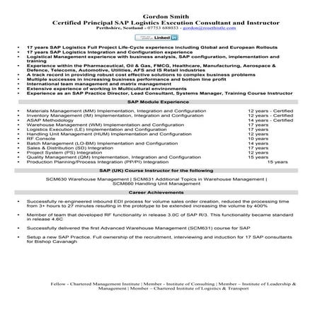 SAP Logistics Execution Consultant Cv
