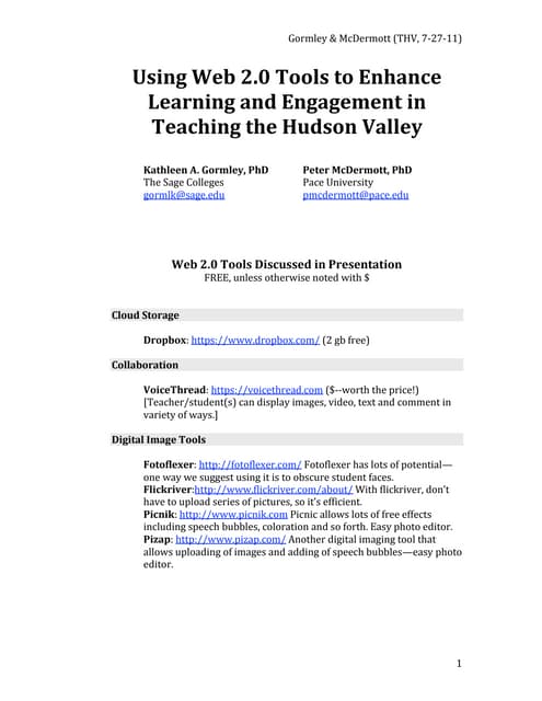 [HANDOUT] Using Web 2.0 Tools to Enhance Learning and Engagement in Teaching ...