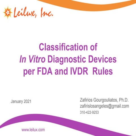 Classification of In Vitro Diagnostic Devices per FDA and IVDR Rules
