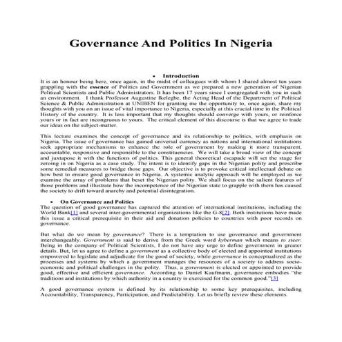 Governance and politics in nigeria