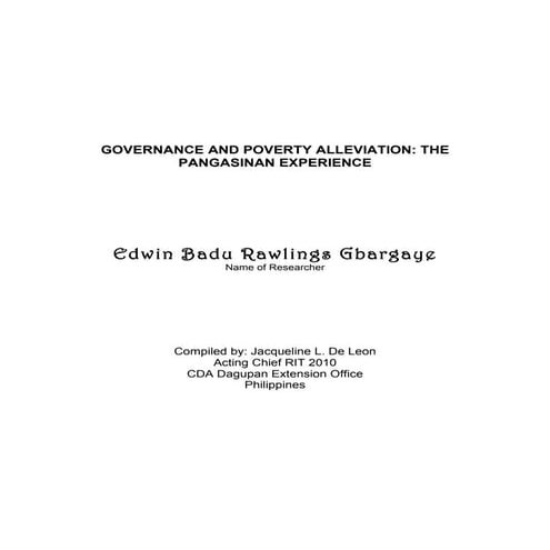  Governance and Poverty Alleviation: The Pangasinan Experience