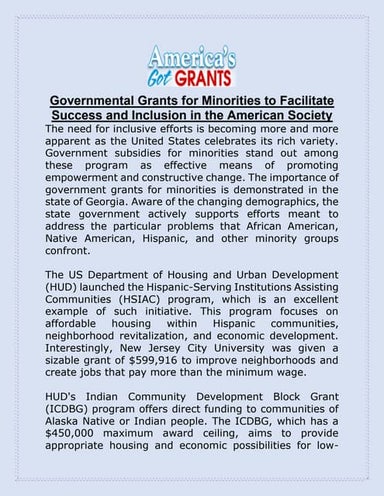 Governmental Grants for Minorities to Facilitate Success and Inclusion in the...