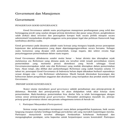 Clean Government dan Good Governance Policy, Konsep, dan Implementasi | PPT