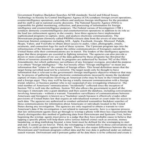 Government Employs Backdoor Searches ACSB standards- Social and Ethica.docx
