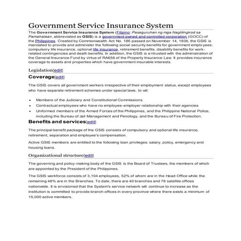 Government service insurance system