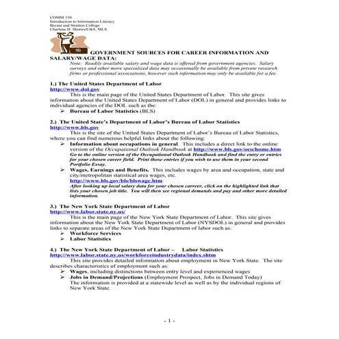 Government Sources for Career Information and Salary/Wage Data