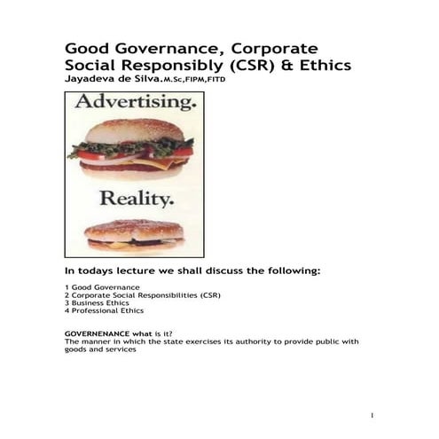 Governance ,CSR & Ethics
