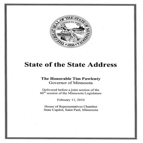 Gov Pawlenty State Of The State Address February 11 2010