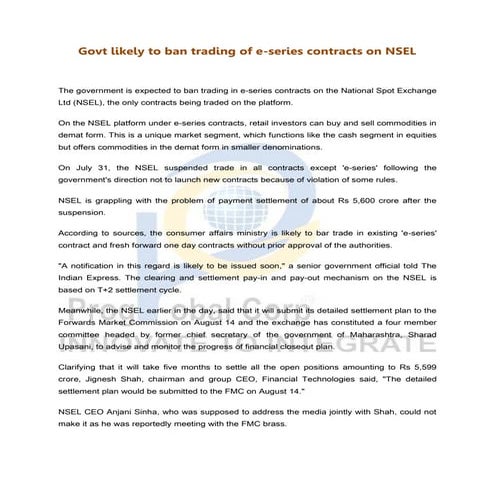 NSEL Scam – Case Study | PPTX