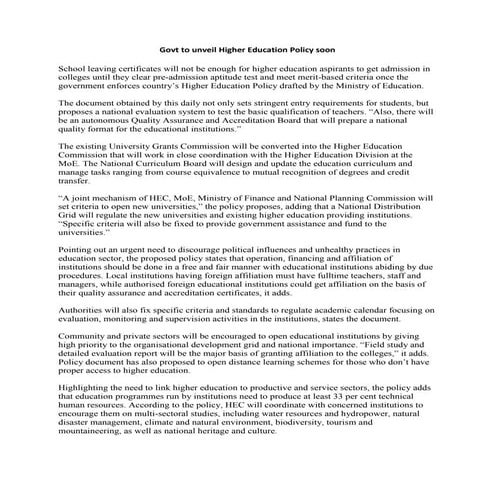 HEC PhD Policy and Quality FrameWork for Public and Private ...