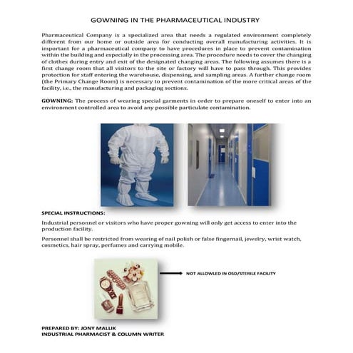 Gowning in the pharmaceutical industry 