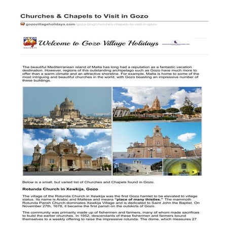 Chapels & Churches in Gozo - Gozovillageholidays.com 