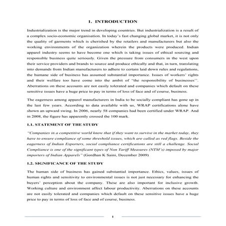 Graduation Project (SA 8000 & it's frame work for Indian Apparel Manufacturing)