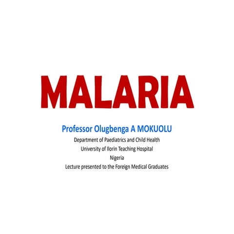 Malaria in the Tropics and the Americas, it's management.