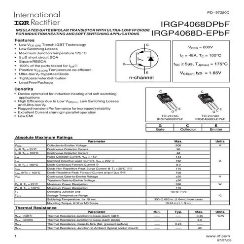 Original IGBT IRGP4068DPBF GP4068D 4068 600V 96A 330W TO-247 New ...
