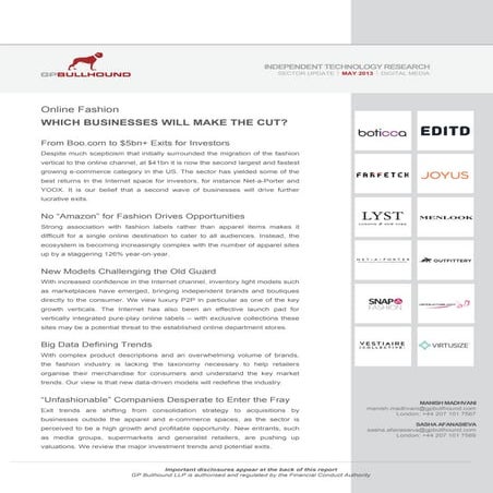 GP Bullhound Research / Online Fashion / May 2013
