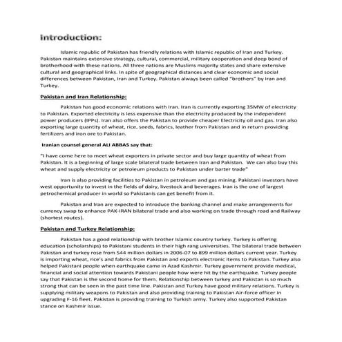 Relationship with Pakistan With Iran / Turkey